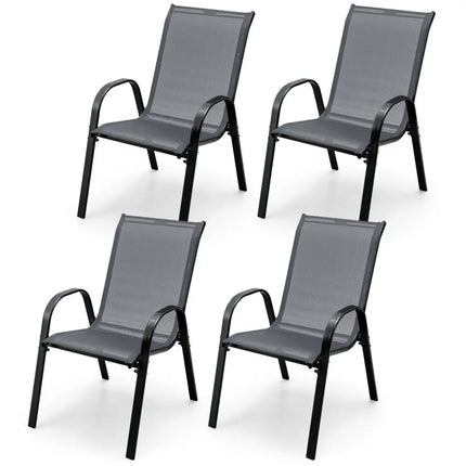 4 Pieces Stackable Patio Dining Chairs Set with Armrest-Gray - Gray - Patio Dining Chairs