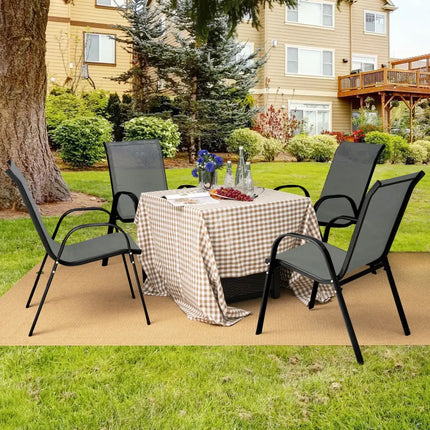 4 Pieces Stackable Patio Dining Chairs Set with Armrest-Gray - Gray - Patio Dining Chairs