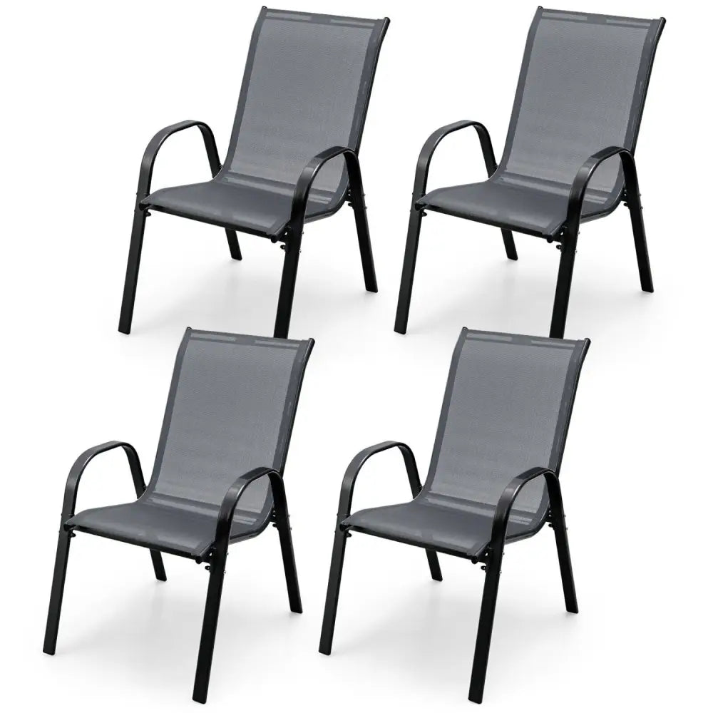 4 Pieces Stackable Patio Dining Chairs Set with Armrest-Gray - Gray - Patio Dining Chairs