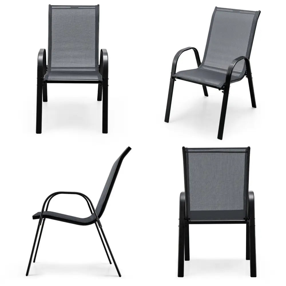 4 Pieces Stackable Patio Dining Chairs Set with Armrest-Gray - Gray - Patio Dining Chairs
