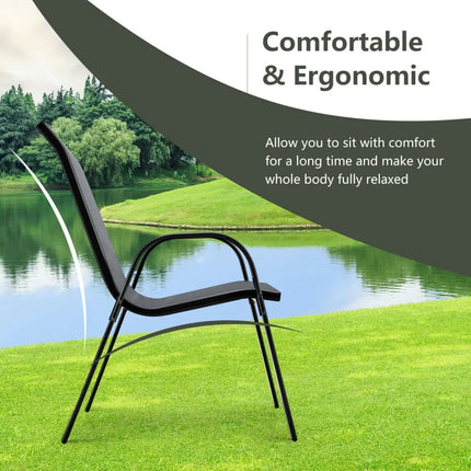 4 Pieces Stackable Patio Dining Chairs Set with Armrest-Gray - Gray - Patio Dining Chairs