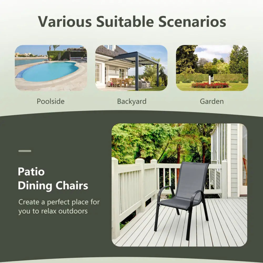 4 Pieces Stackable Patio Dining Chairs Set with Armrest-Gray - Gray - Patio Dining Chairs