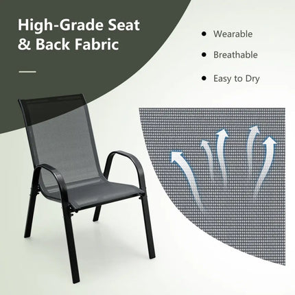 4 Pieces Stackable Patio Dining Chairs Set with Armrest-Gray - Gray - Patio Dining Chairs