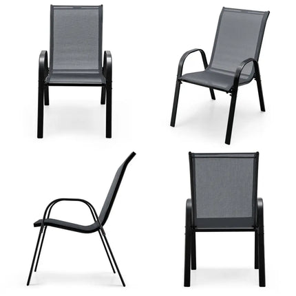 4 Pieces Stackable Patio Dining Chairs Set with Armrest-Gray - Gray - Patio Dining Chairs