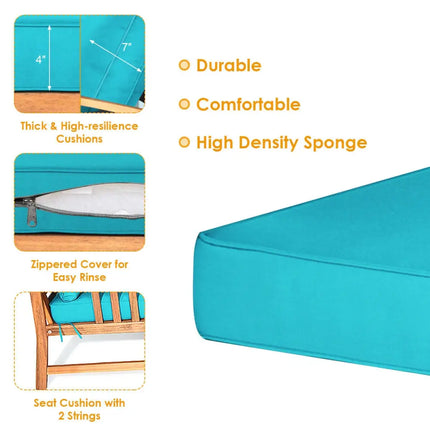 4 Pieces Wooden Patio Furniture Set Table Sofa Chair Cushioned Garden - Turquoise - Patio Conversation Sets