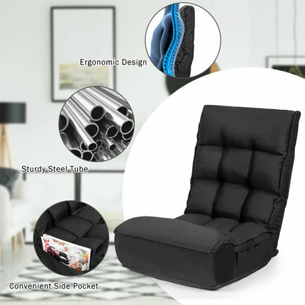 4-Position Adjustable Floor Chair Folding Lazy Sofa-Black Costway