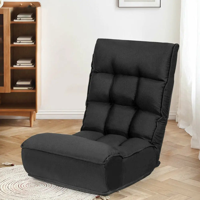 4-Position Adjustable Floor Chair Folding Lazy Sofa-Black Costway