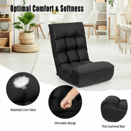 4-Position Adjustable Floor Chair Folding Lazy Sofa-Black Costway