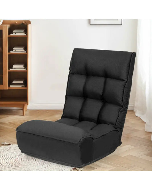 4-Position Adjustable Floor Chair Folding Lazy Sofa-Black - Black - Floor Chairs