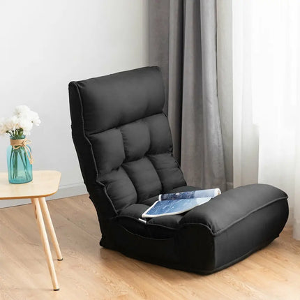4-Position Adjustable Floor Chair Folding Lazy Sofa-Black Costway