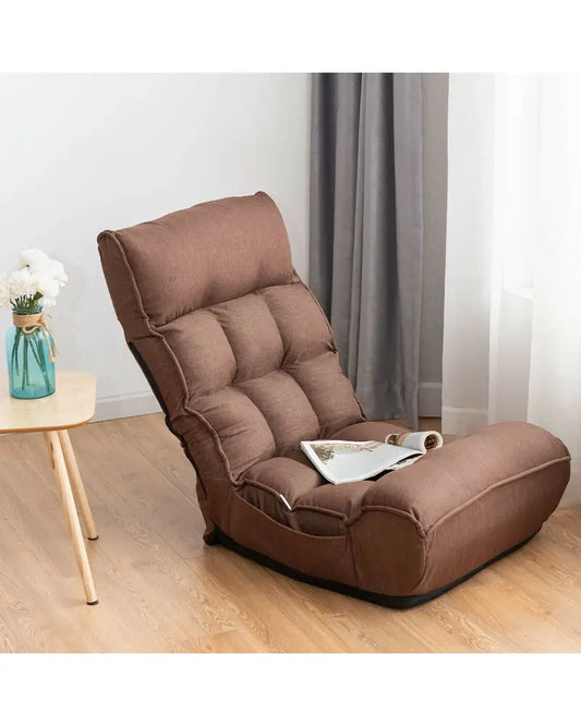 4-Position Adjustable Floor Chair Folding Lazy Sofa-Coffee - Coffee - Floor Chairs
