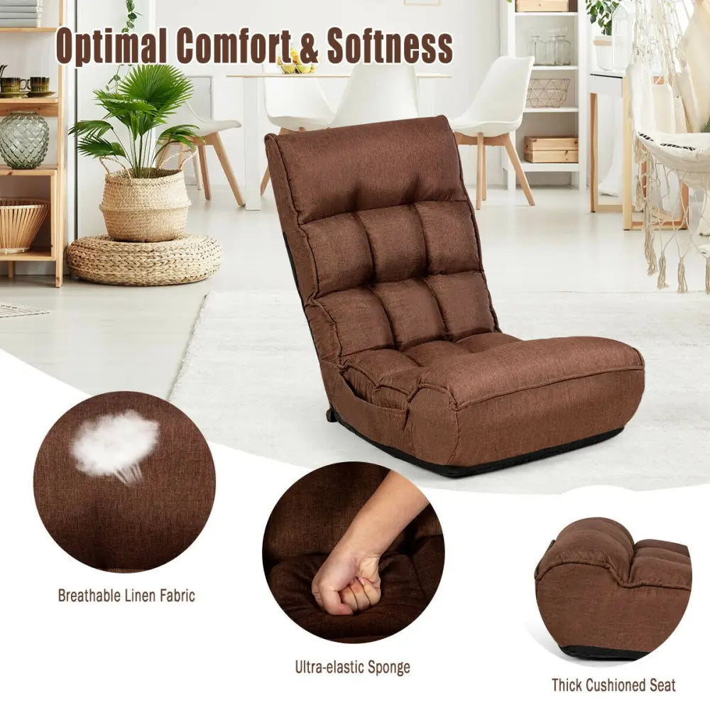 4-Position Adjustable Floor Chair Folding Lazy Sofa-Coffee - Coffee - Floor Chairs