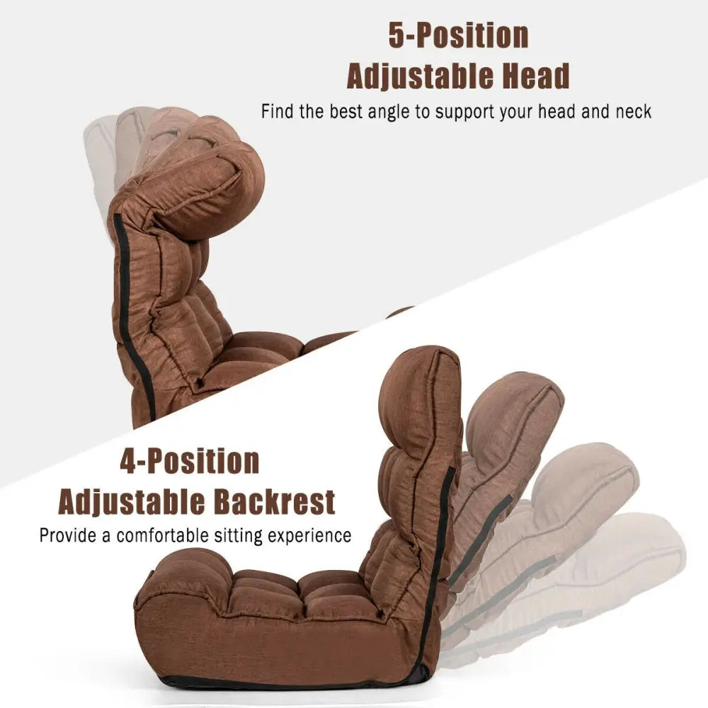 4-Position Adjustable Floor Chair Folding Lazy Sofa-Coffee - Coffee - Floor Chairs