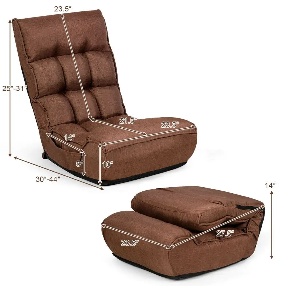 4-Position Adjustable Floor Chair Folding Lazy Sofa-Coffee - Coffee - Floor Chairs