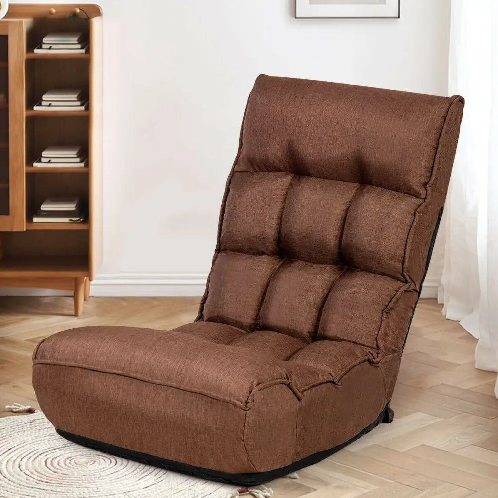 4-Position Adjustable Floor Chair Folding Lazy Sofa-Coffee - Coffee - Floor Chairs