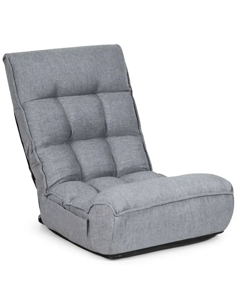 4-Position Adjustable Floor Chair Folding Lazy Sofa-Gray - Gray - Floor Chairs
