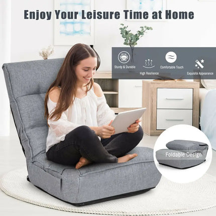 4-Position Adjustable Floor Chair Folding Lazy Sofa-Gray Costway