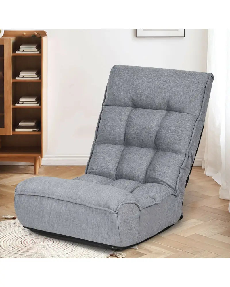 4-Position Adjustable Floor Chair Folding Lazy Sofa-Gray - Gray - Floor Chairs