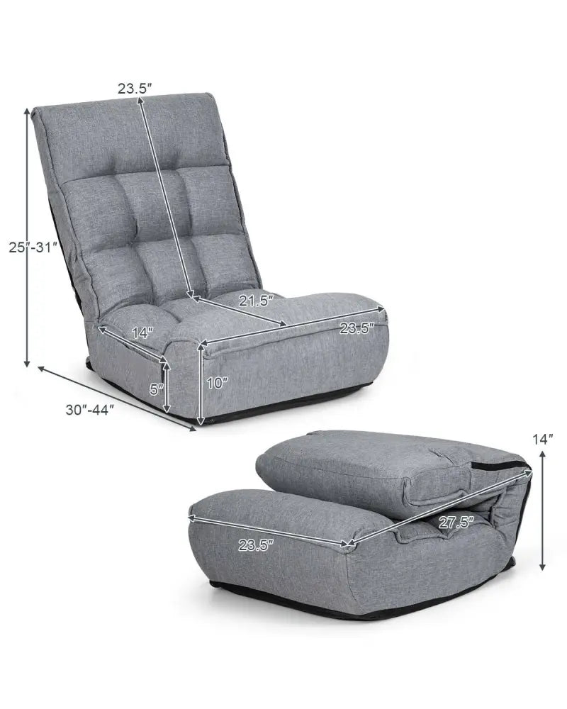4-Position Adjustable Floor Chair Folding Lazy Sofa-Gray - Gray - Floor Chairs