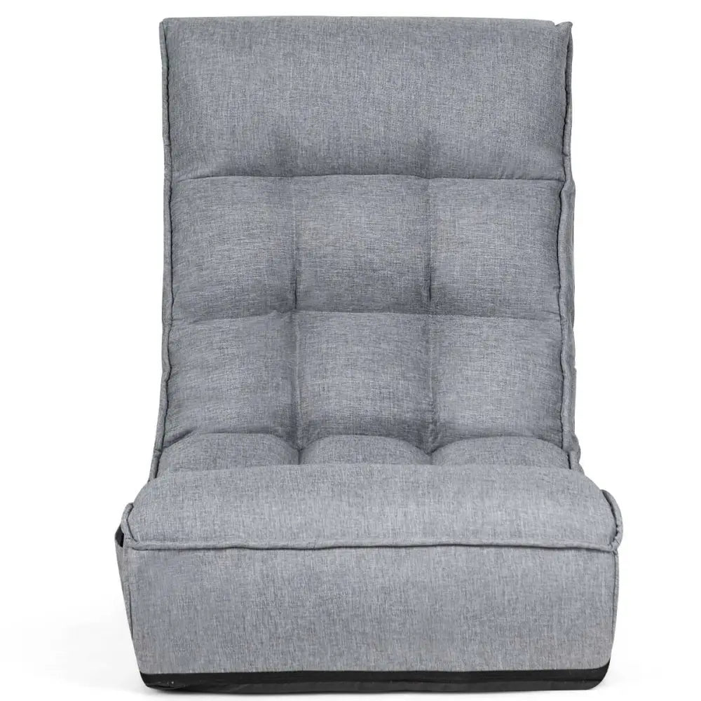 4-Position Adjustable Floor Chair Folding Lazy Sofa-Gray - Gray - Floor Chairs