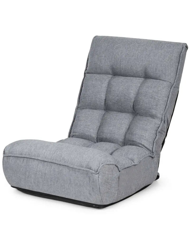 4-Position Adjustable Floor Chair Folding Lazy Sofa-Gray - Gray - Floor Chairs