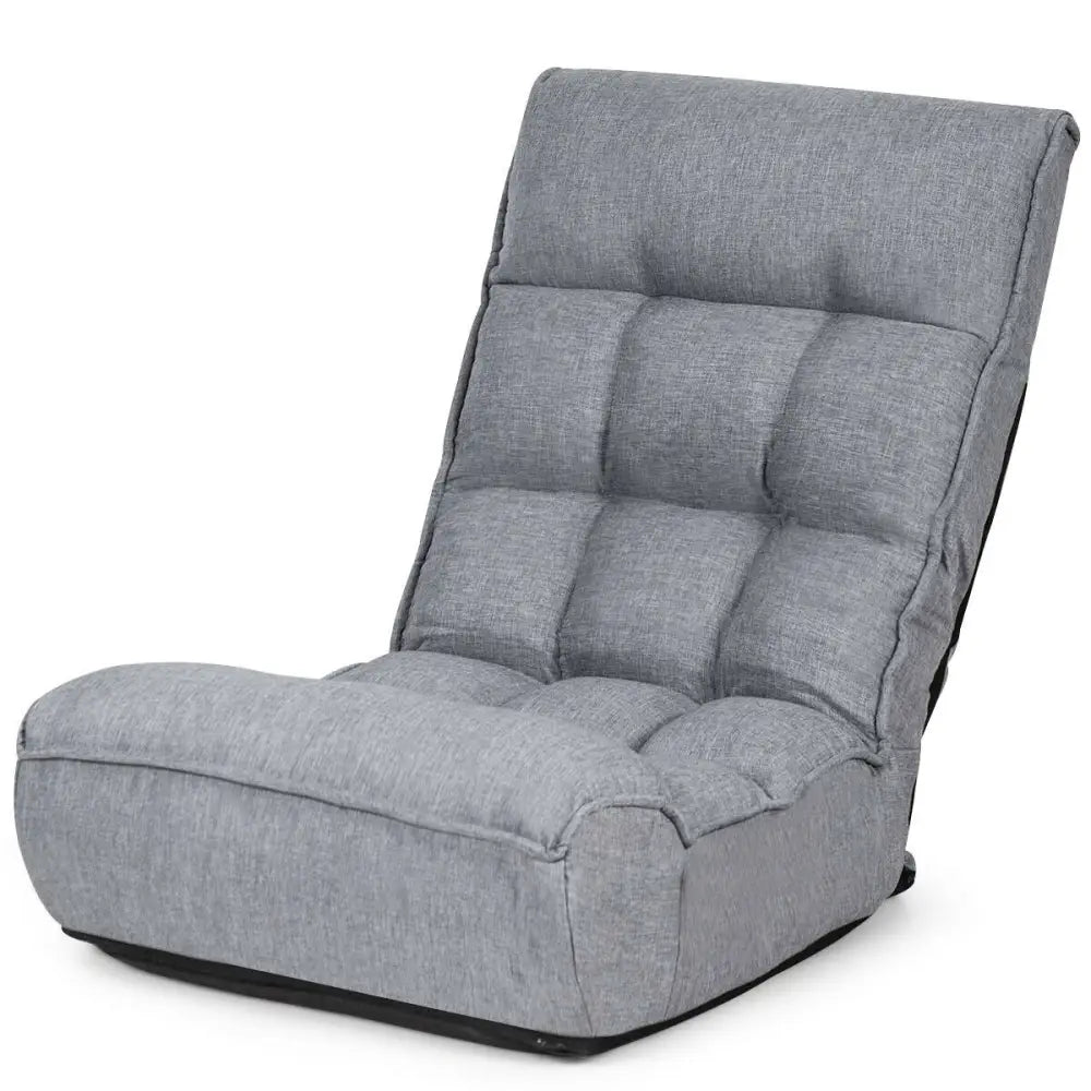 4-Position Adjustable Floor Chair Folding Lazy Sofa-Gray - Gray - Floor Chairs