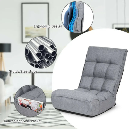 4-Position Adjustable Floor Chair Folding Lazy Sofa-Gray Costway