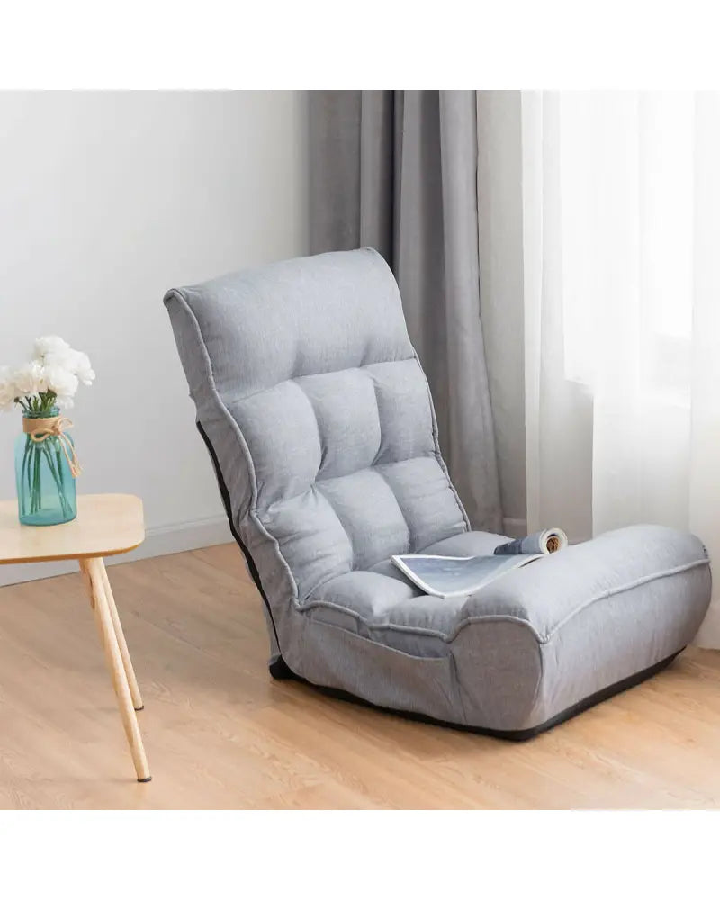 4-Position Adjustable Floor Chair Folding Lazy Sofa-Gray - Gray - Floor Chairs