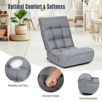 4-Position Adjustable Floor Chair Folding Lazy Sofa-Gray Costway