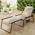 4 Position Folding Lounge Chaise with Adjustable Backrest and Footrest-Beige - Beige - Outdoor Seating & Patio Chairs