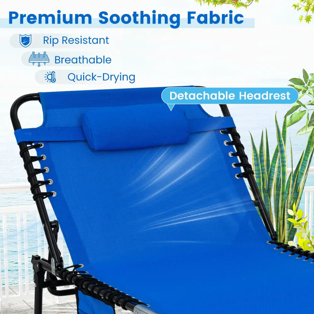 4 Position Folding Lounge Chaise with Adjustable Backrest and Footrest-Navy - Navy - Outdoor Seating & Patio Chairs