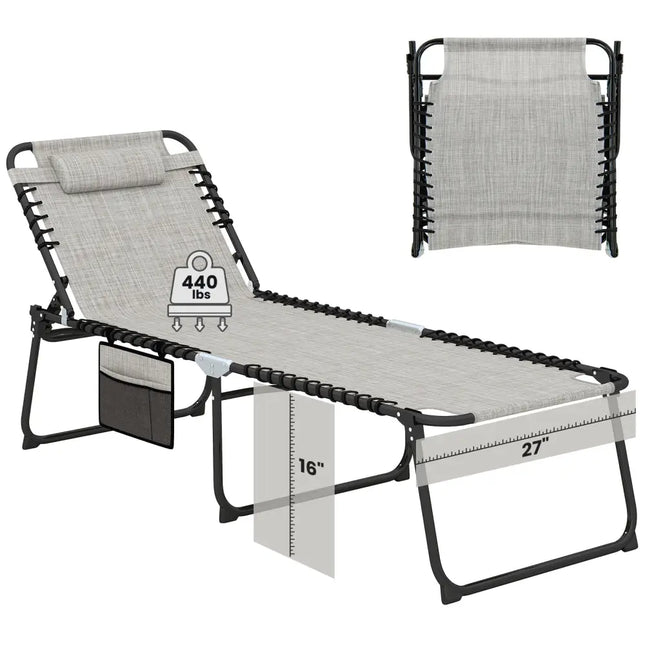 4 Position Folding Lounge Chaise with Adjustable Backrest and FootrestGray - Oasis Home Essentials