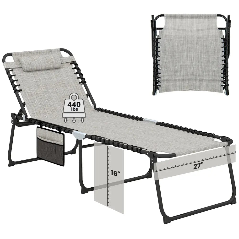 4 Position Folding Lounge Chaise with Adjustable Backrest and FootrestGray - Oasis Home Essentials