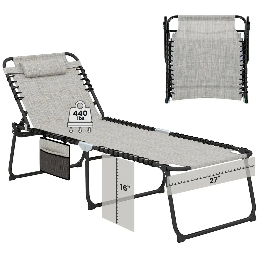 4 Position Folding Lounge Chaise with Adjustable Backrest and Footrest-Gray - Gray - Outdoor Seating & Patio Chairs