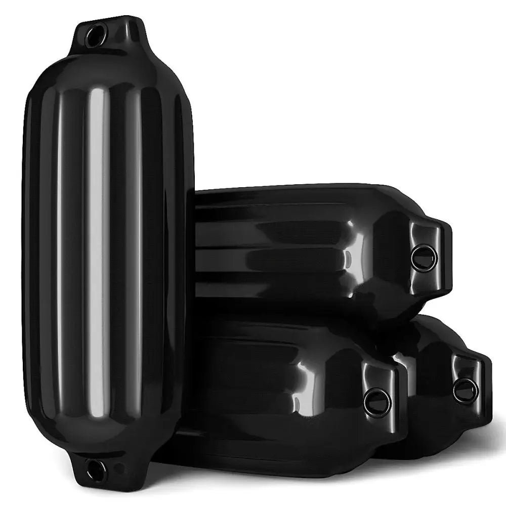 4 Ribbed Marine 8.5’’ x 27’’ Boat Fender Vinyl Bumper-Black - Black - Water Sports