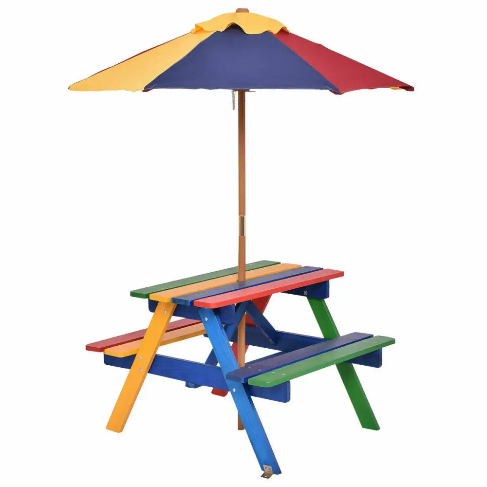 4 Seat Kids Picnic Table with Umbrella-Multicolor - Multicolor - Kids Table & Chair Sets