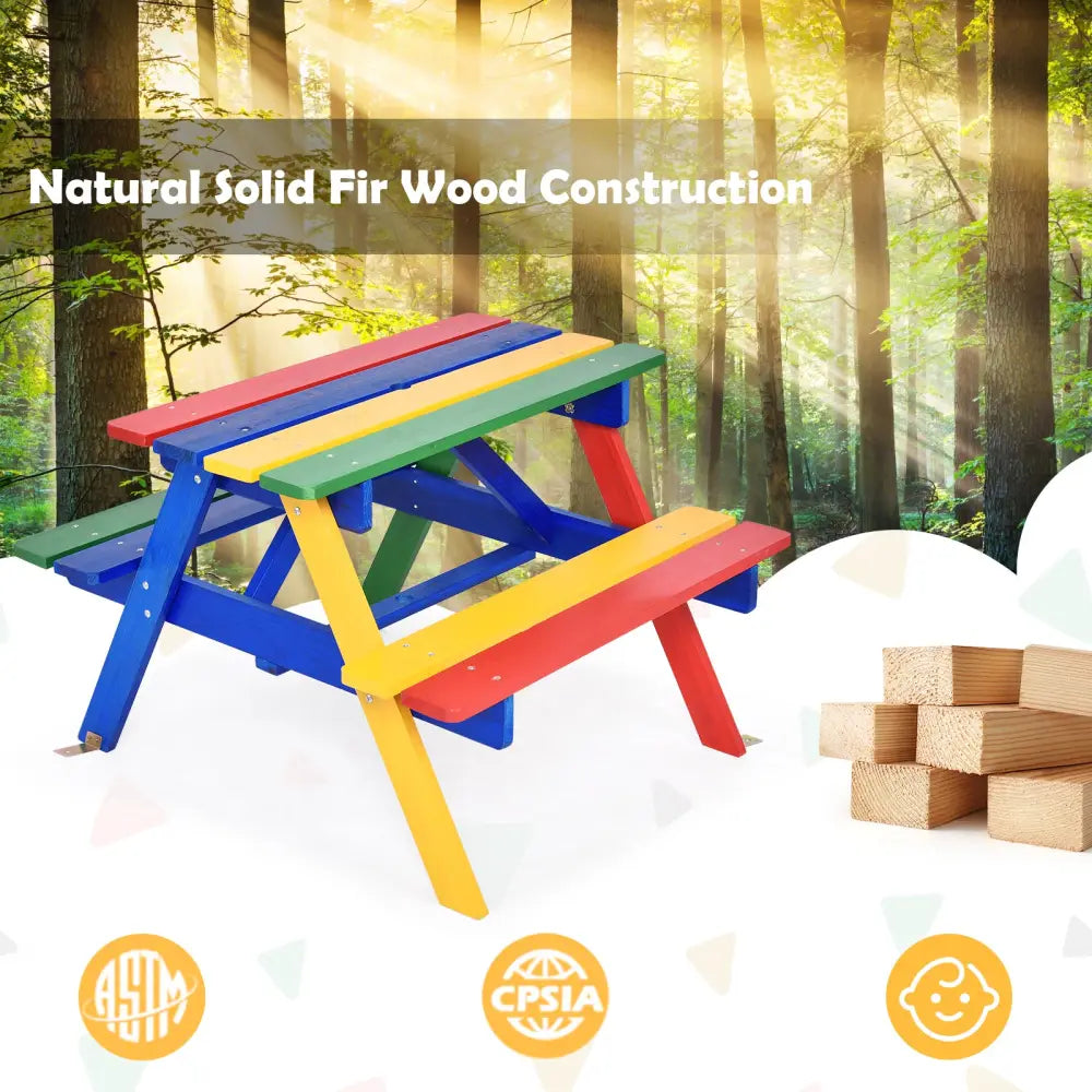 4 Seat Kids Picnic Table with Umbrella-Multicolor - Multicolor - Kids Table & Chair Sets