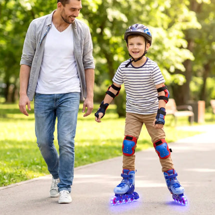 4-Size Adjustable Illuminating Kids Inline Skates with Light Up Wheels-Blue - Blue - Toy Sports