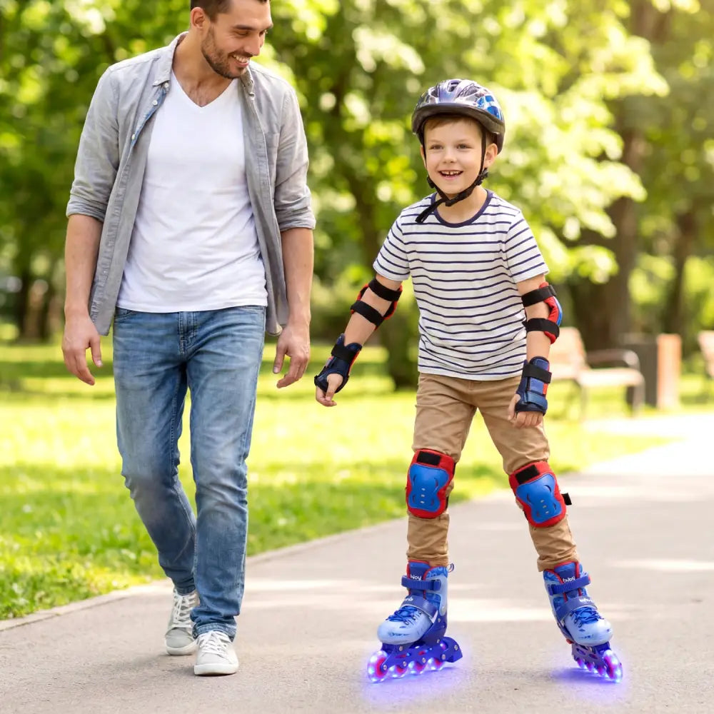 4-Size Adjustable Illuminating Kids Inline Skates with Light Up Wheels-Blue - Blue - Toy Sports