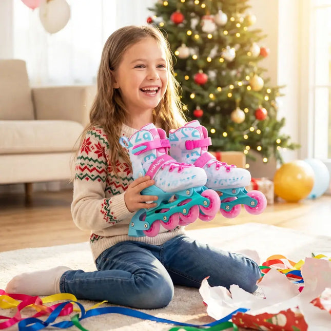 4-Size Adjustable Illuminating Kids Inline Skates with Light Up Wheels-Blue and Pink - Pink & Blue - Toy Sports