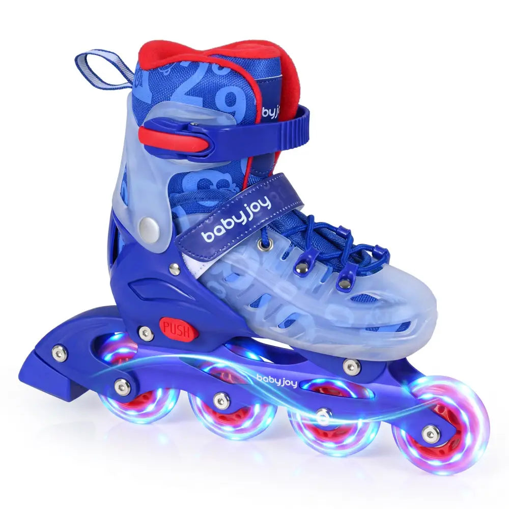 4-Size Adjustable Illuminating Kids Inline Skates with Light Up Wheels-Blue - Blue - Toy Sports