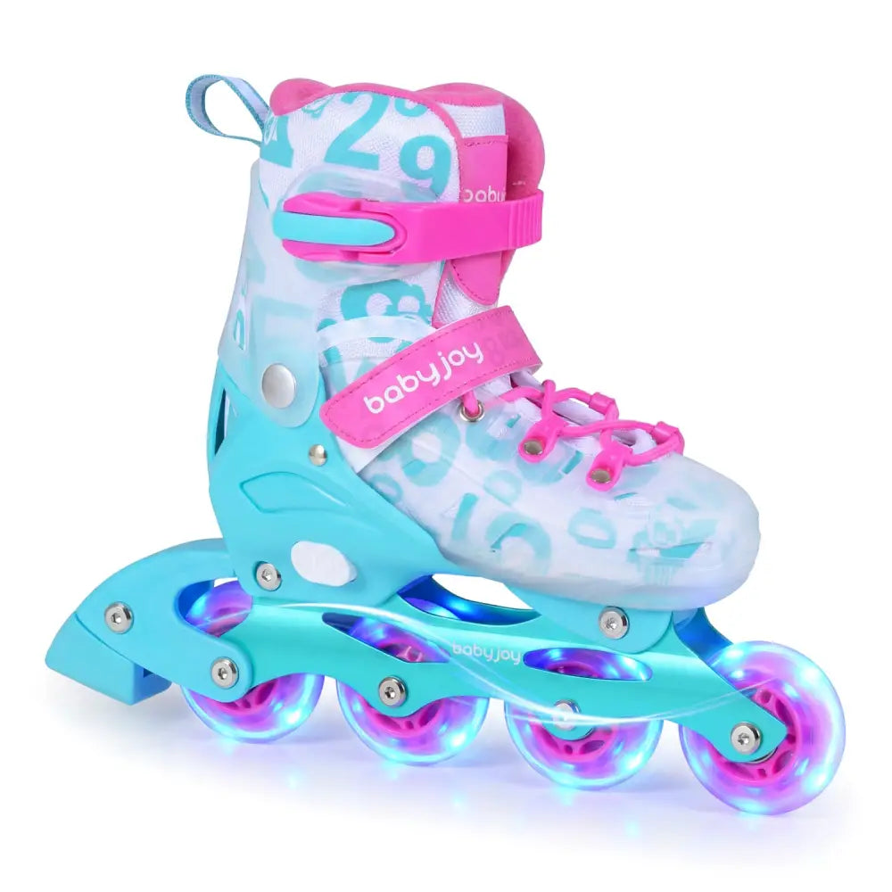 4-Size Adjustable Illuminating Kids Inline Skates with Light Up Wheels-Blue and Pink - Pink & Blue - Toy Sports