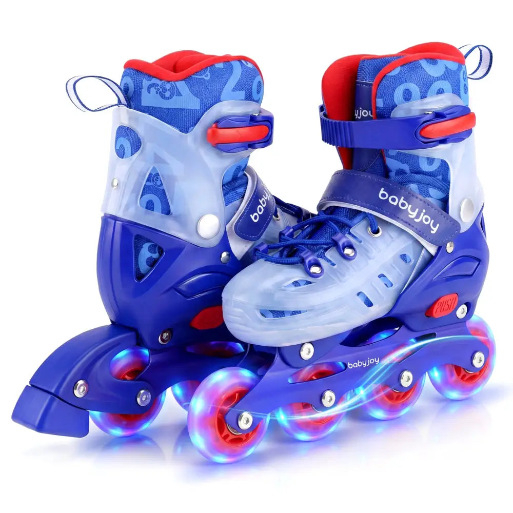 4-Size Adjustable Illuminating Kids Inline Skates with Light Up Wheels-Blue - Blue - Toy Sports