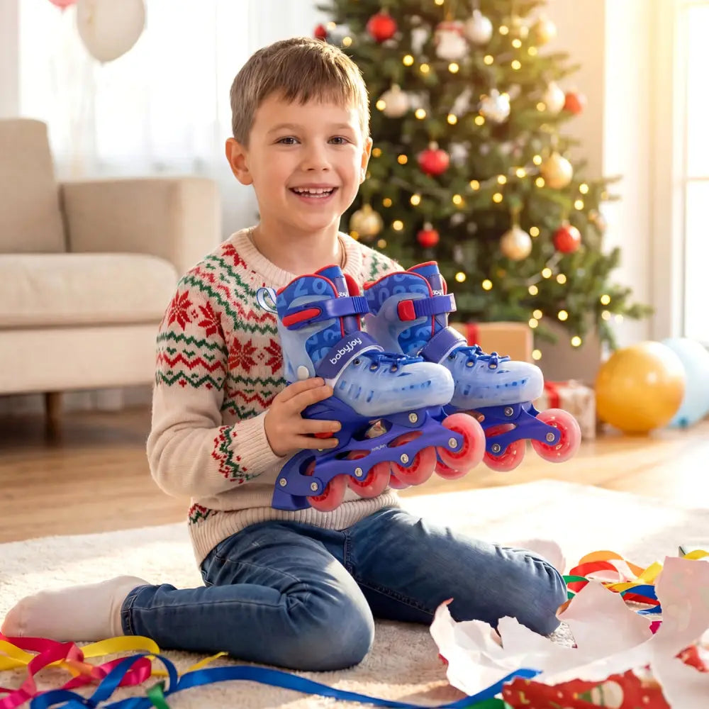 4-Size Adjustable Illuminating Kids Inline Skates with Light Up Wheels-Blue - Blue - Toy Sports