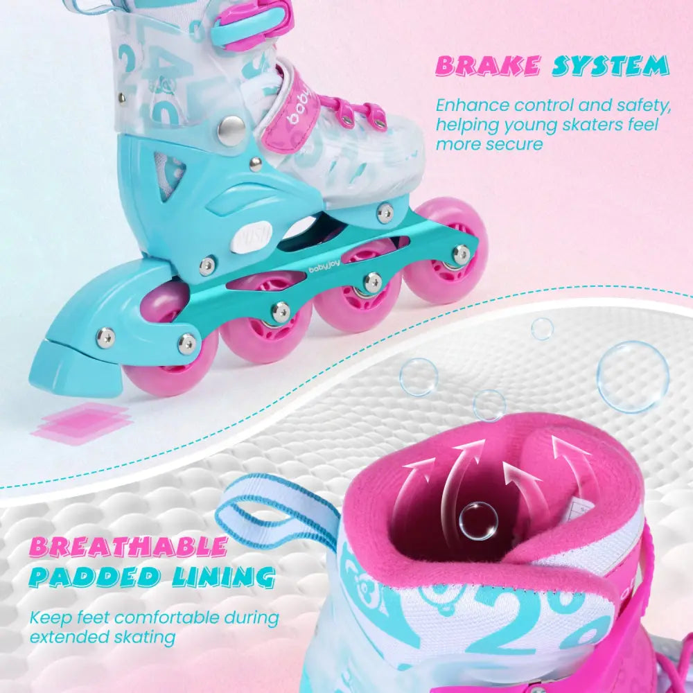 4-Size Adjustable Kids Inline Skates for Beginners Ages 5-7-Blue and Pink - Pink & Blue - Toy Sports