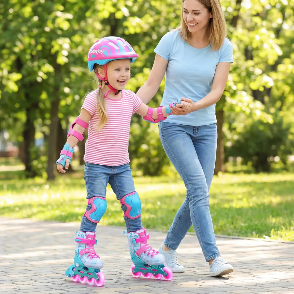 4-Size Adjustable Kids Inline Skates for Beginners Ages 5-7-Blue and Pink - Pink & Blue - Toy Sports