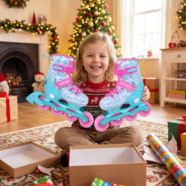 4-Size Adjustable Kids Inline Skates for Beginners Ages 5-7-Blue and Pink - Pink & Blue - Toy Sports