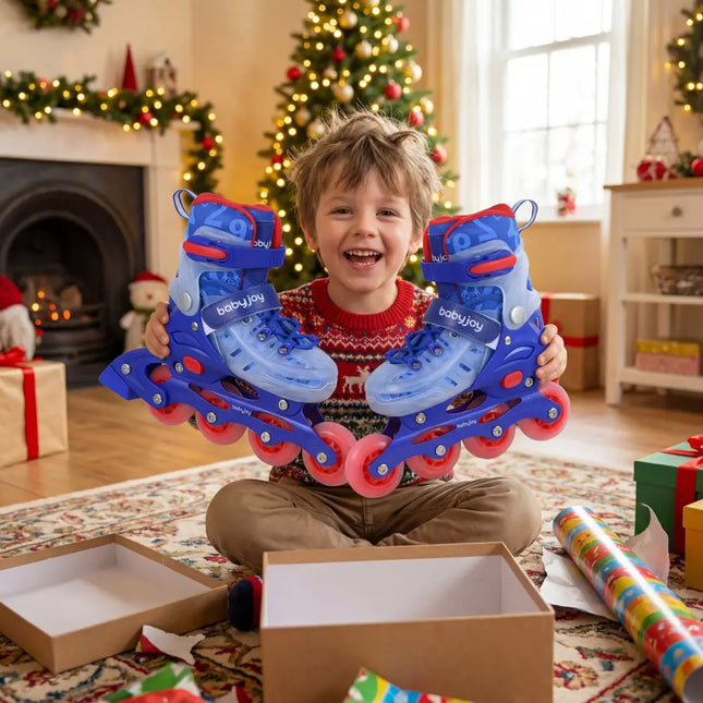 4-Size Adjustable Kids Inline Skates for Beginners Ages 5-7-Blue - Blue - Toy Sports