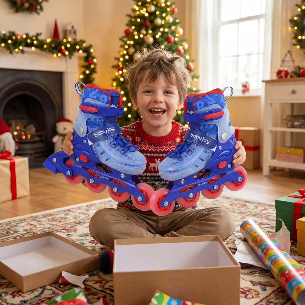 4-Size Adjustable Kids Inline Skates for Beginners Ages 5-7-Blue - Blue - Toy Sports