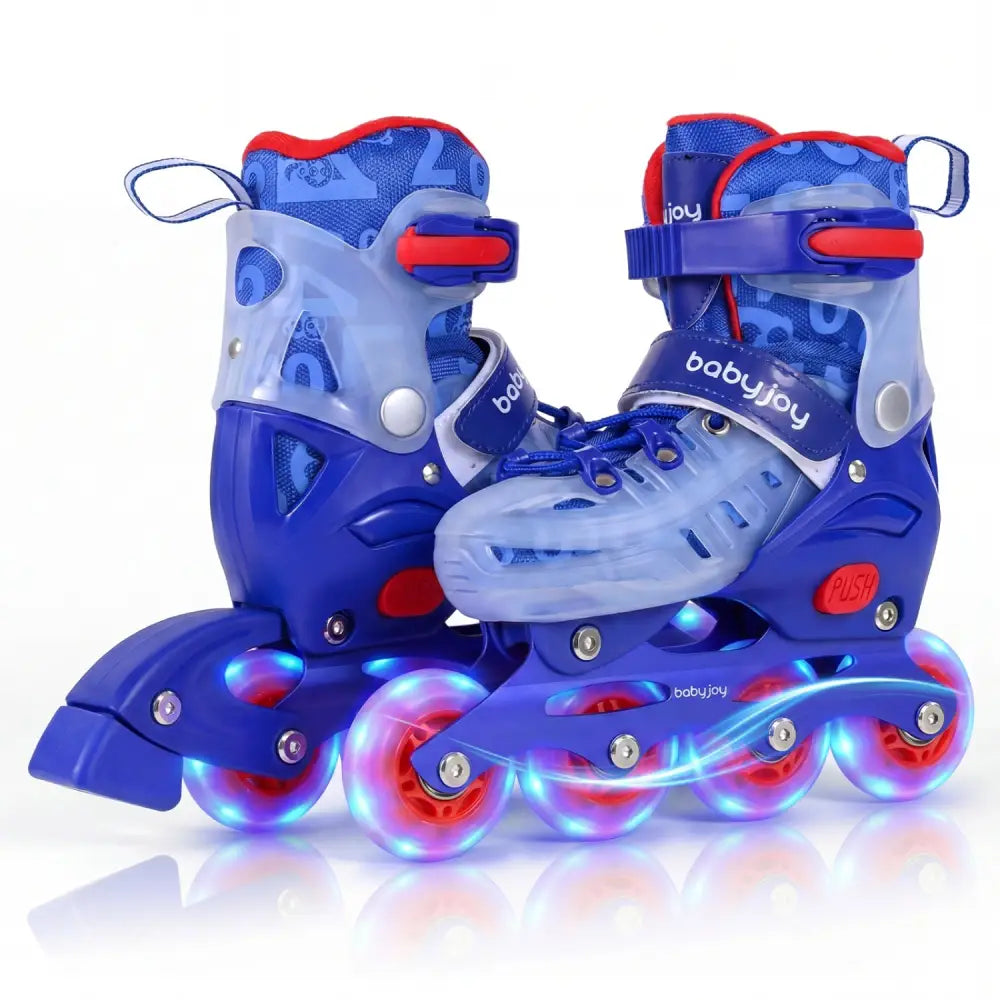 4-Size Adjustable Kids Inline Skates for Beginners Ages 5-7-Blue - Blue - Toy Sports